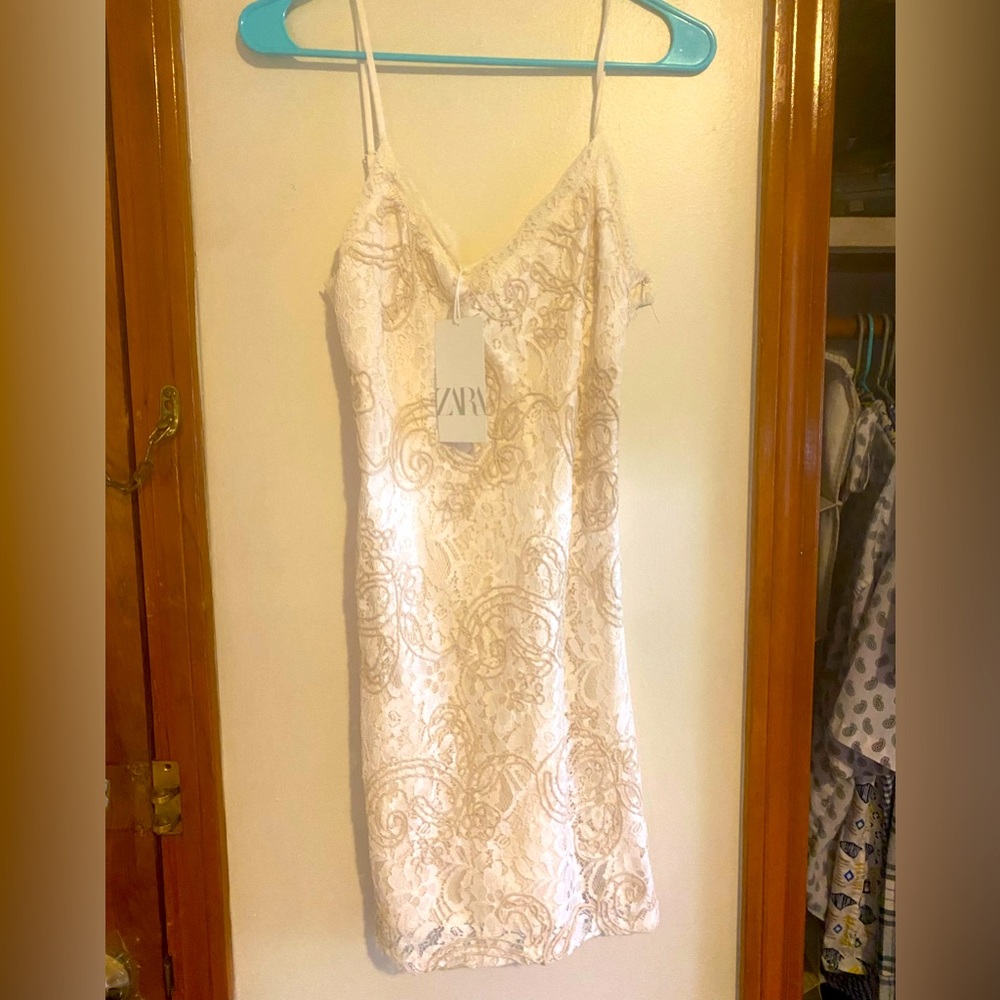 NWT Zara Lace Slip Dress | Size: Small | Color: White Lace